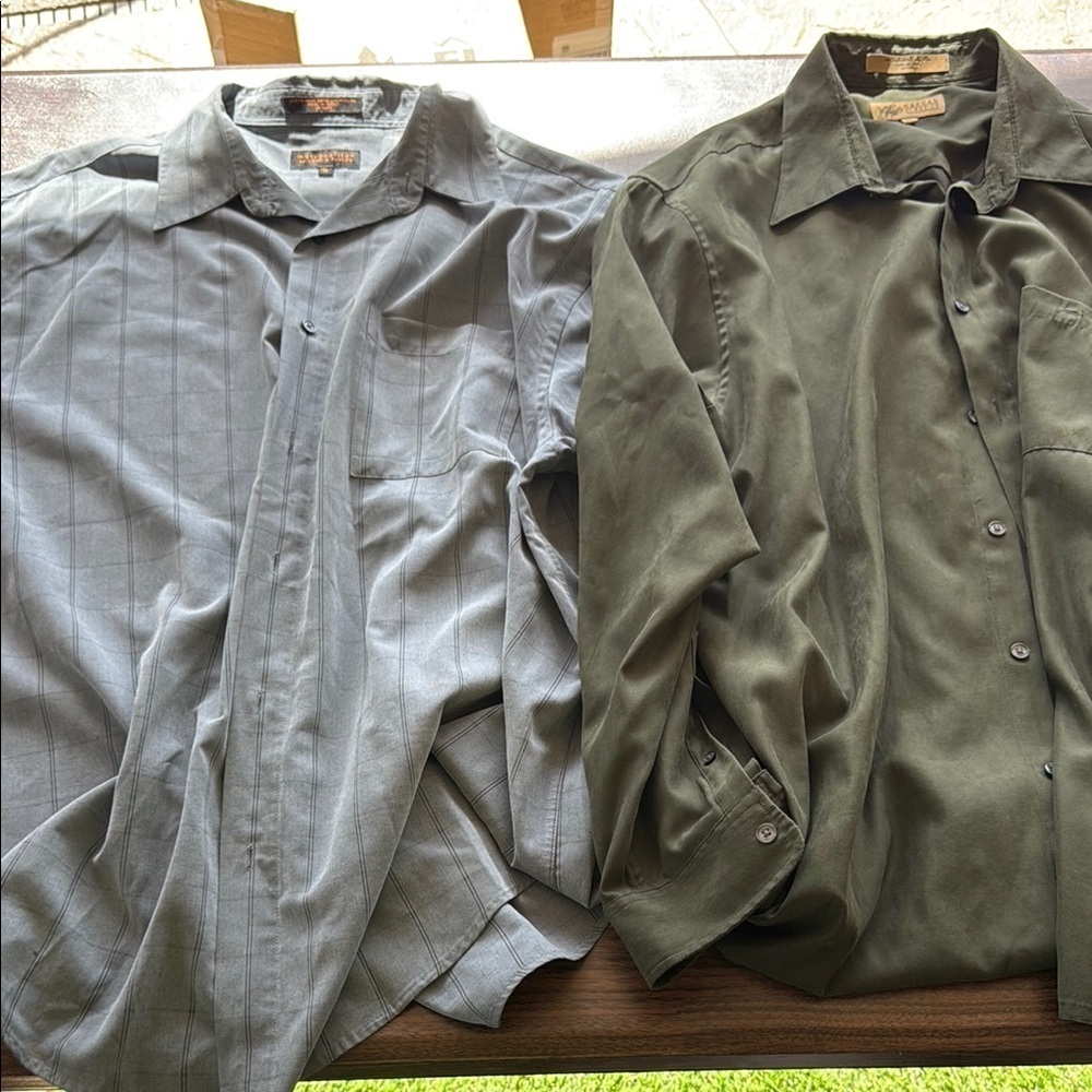 BUNDLE Lord & Taylor Vintage Men's Button-Up Shirts in Gray and Olive